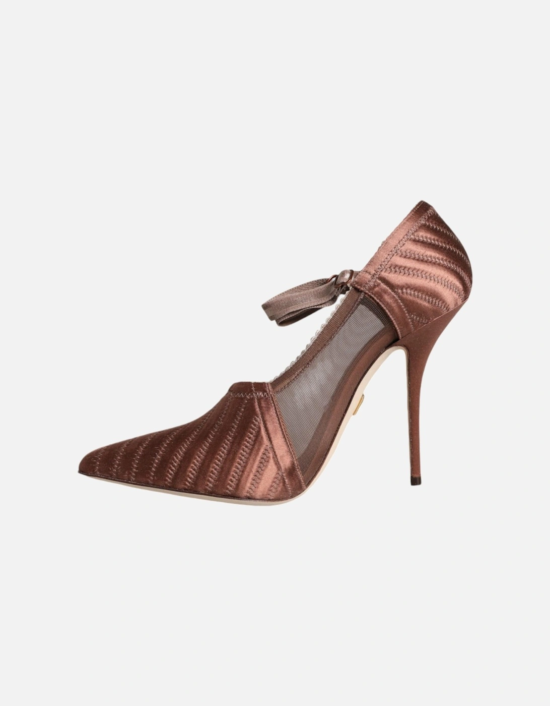 Brown Mesh Viscose Ankle Strap Pumps Shoes Women