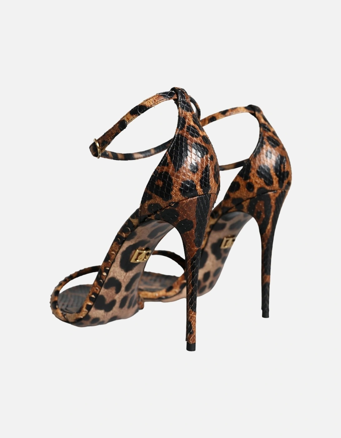 Brown Leopard Leather Ankle Strap Sandals Shoes Women - Black And