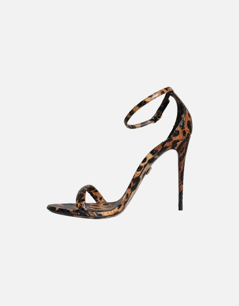 Brown Leopard Leather Ankle Strap Sandals Shoes Women - Black And