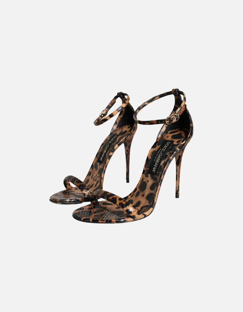 Brown Leopard Leather Ankle Strap Sandals Shoes Women - Black And