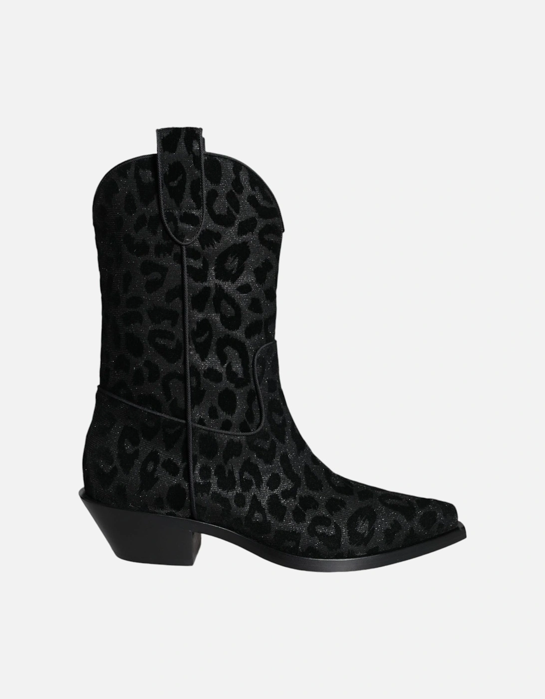 Cowboy Mid Calf Leopard Print Boots Women - Black And Gray, 7 of 6