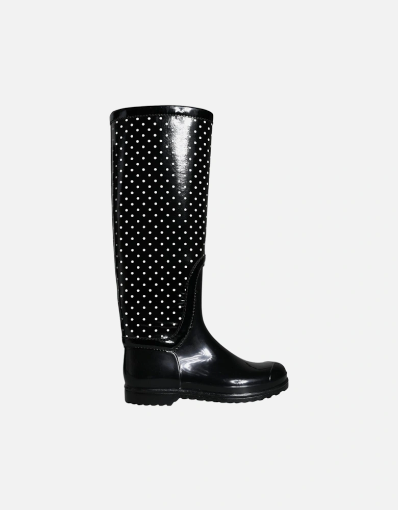 Polka Dot Knee High Flat Boots Women - Black