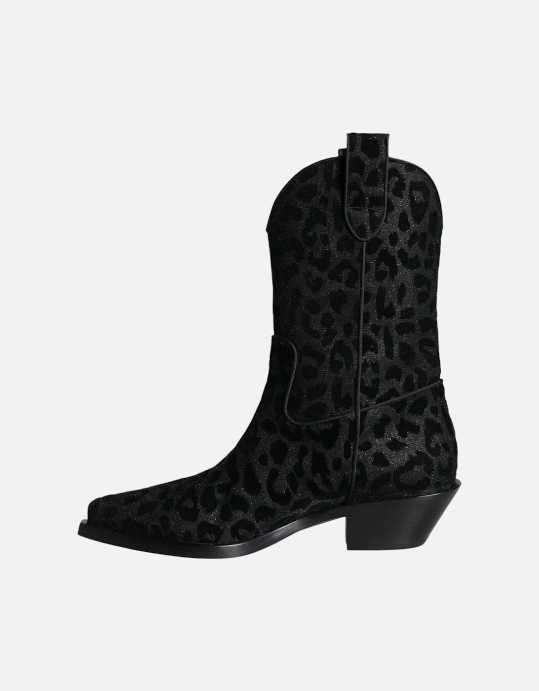 Cowboy Mid Calf Leopard Print Boots Women - Black And Gray
