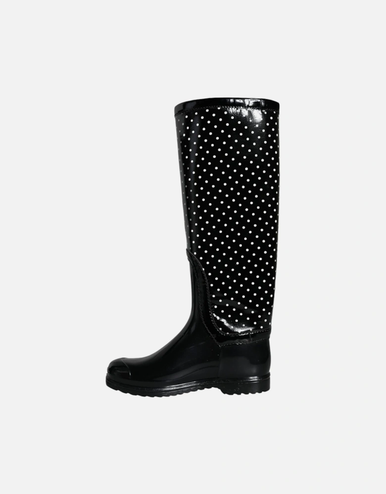 Polka Dot Knee High Flat Boots Women - Black