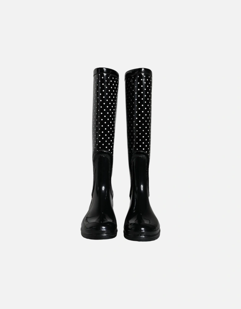 Polka Dot Knee High Flat Boots Women - Black