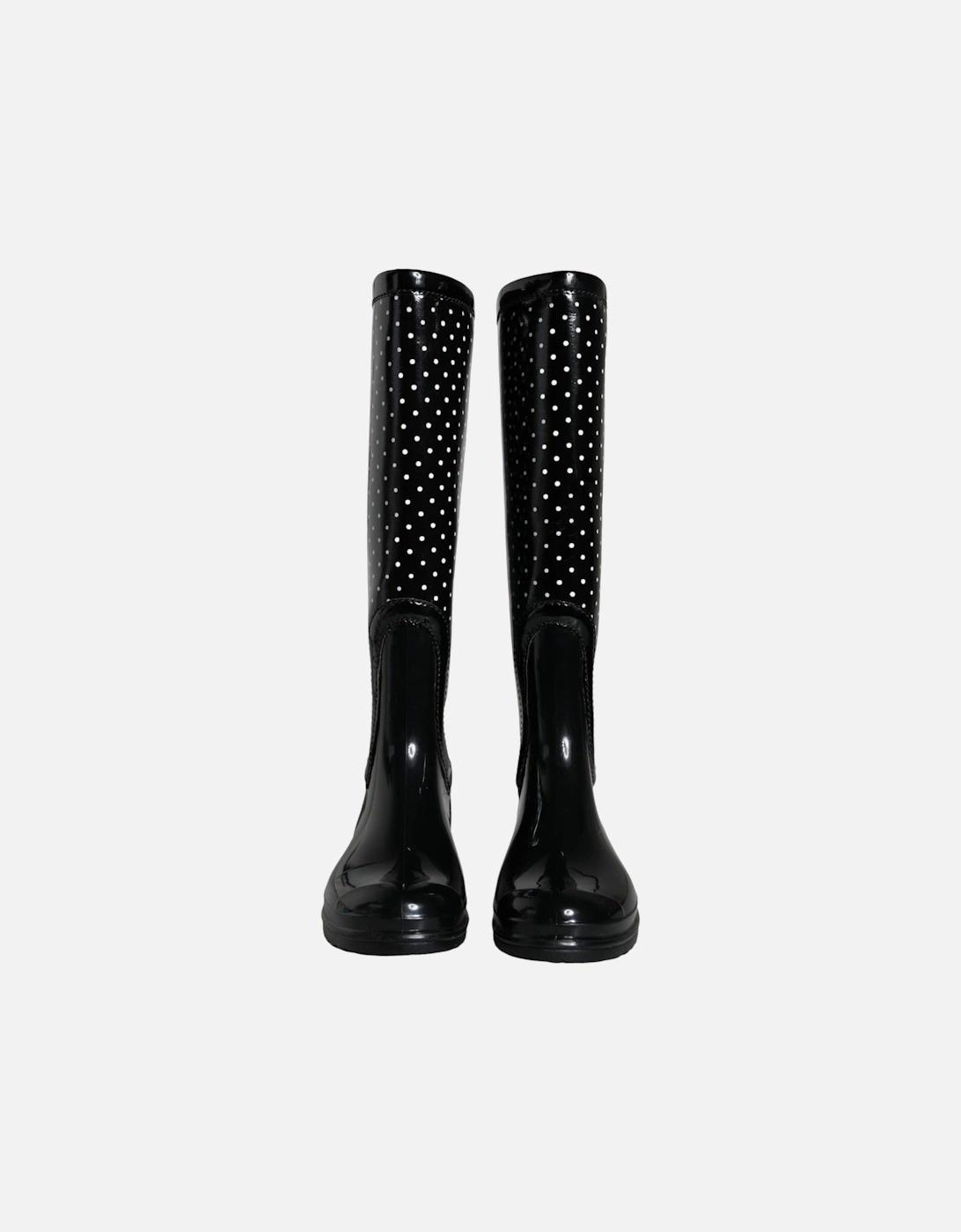 Polka Dot Knee High Flat Boots Women - Black