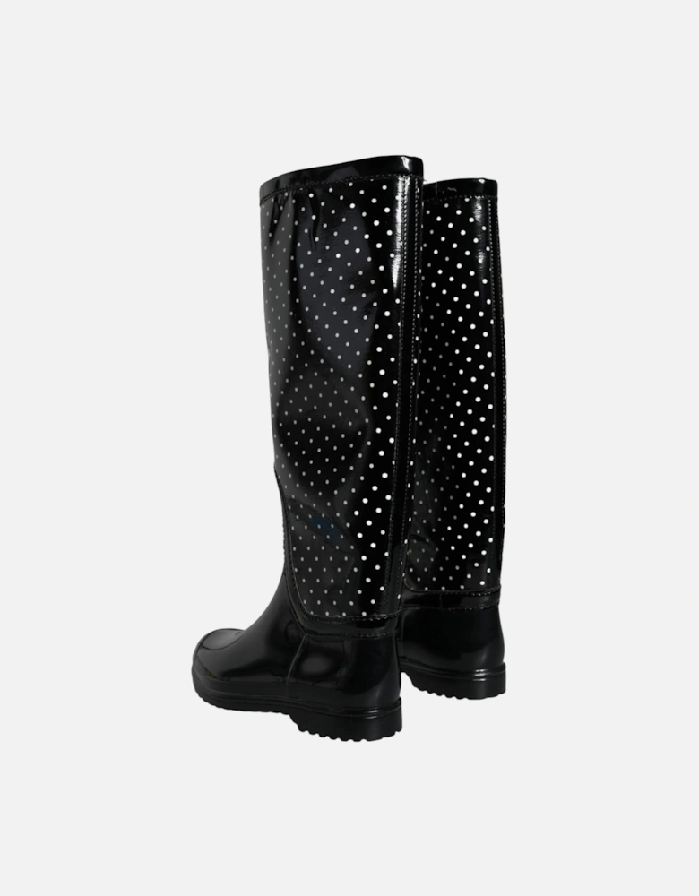 Polka Dot Knee High Flat Boots Women - Black
