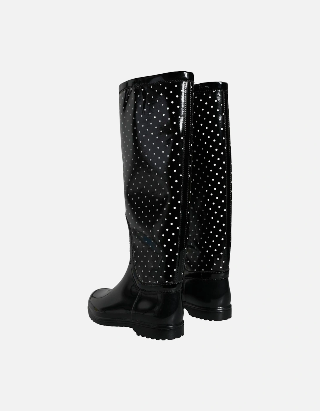 Polka Dot Knee High Flat Boots Women - Black