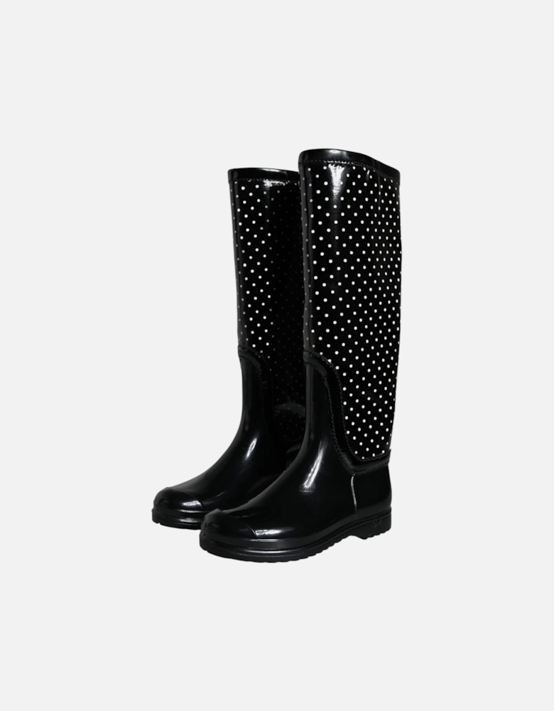Polka Dot Knee High Flat Boots Women - Black