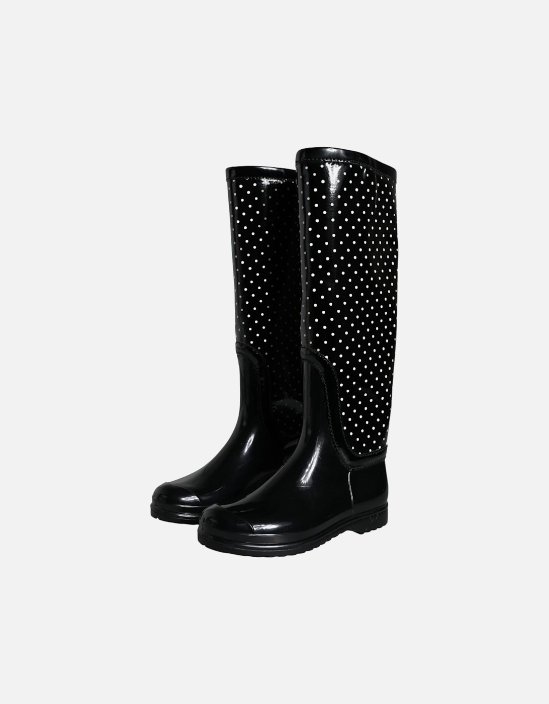 Polka Dot Knee High Flat Boots Women - Black