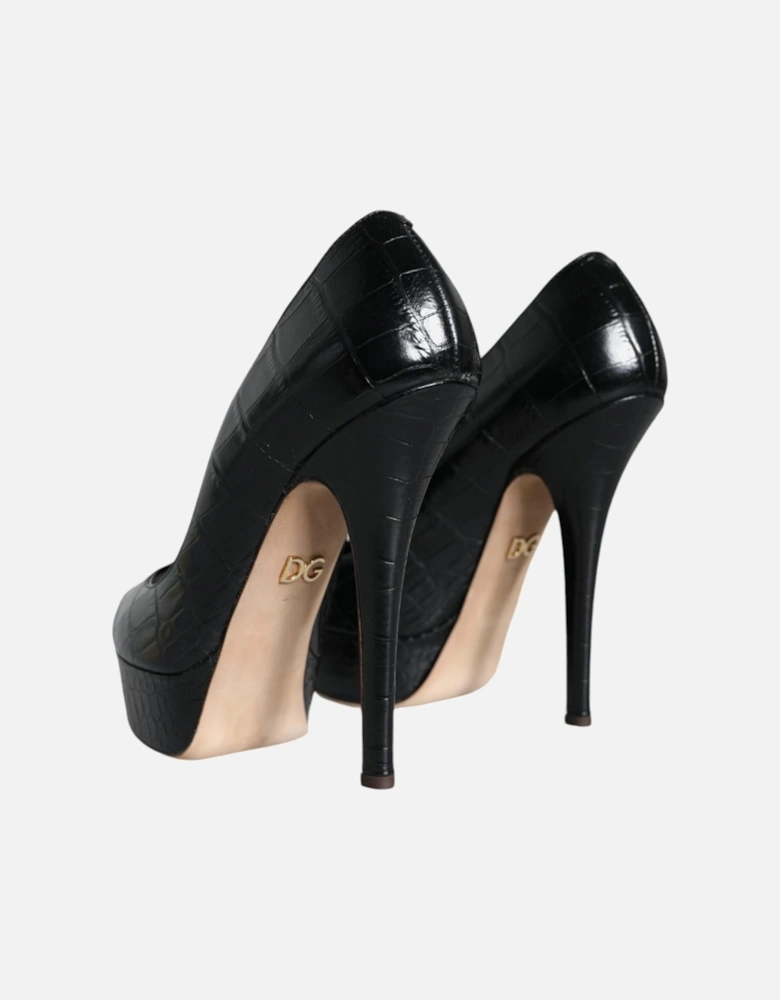 Black Leather Platform Heels Pumps Shoes Women