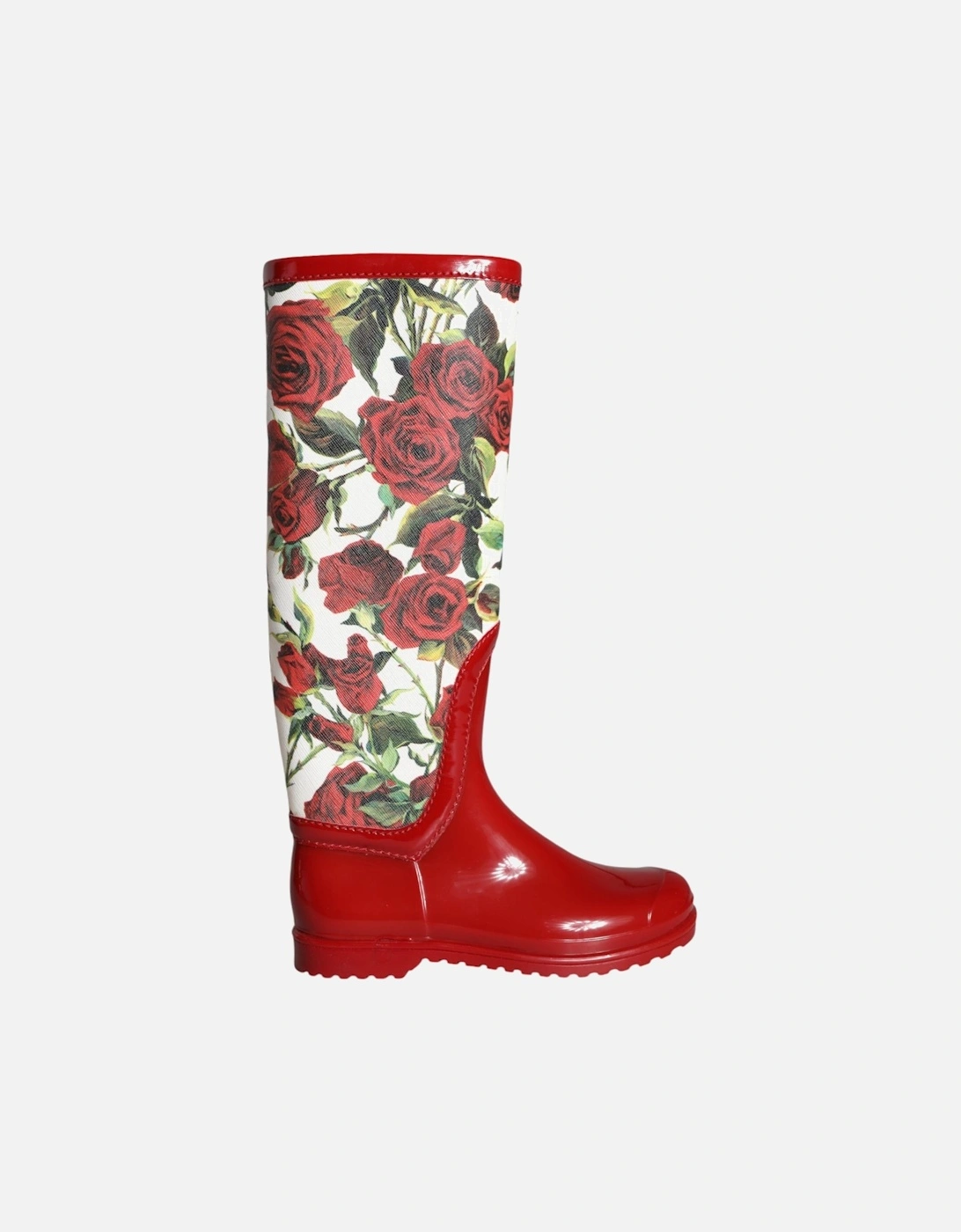 Floral Rubber Knee High Flat Boots Women - Red, 7 of 6