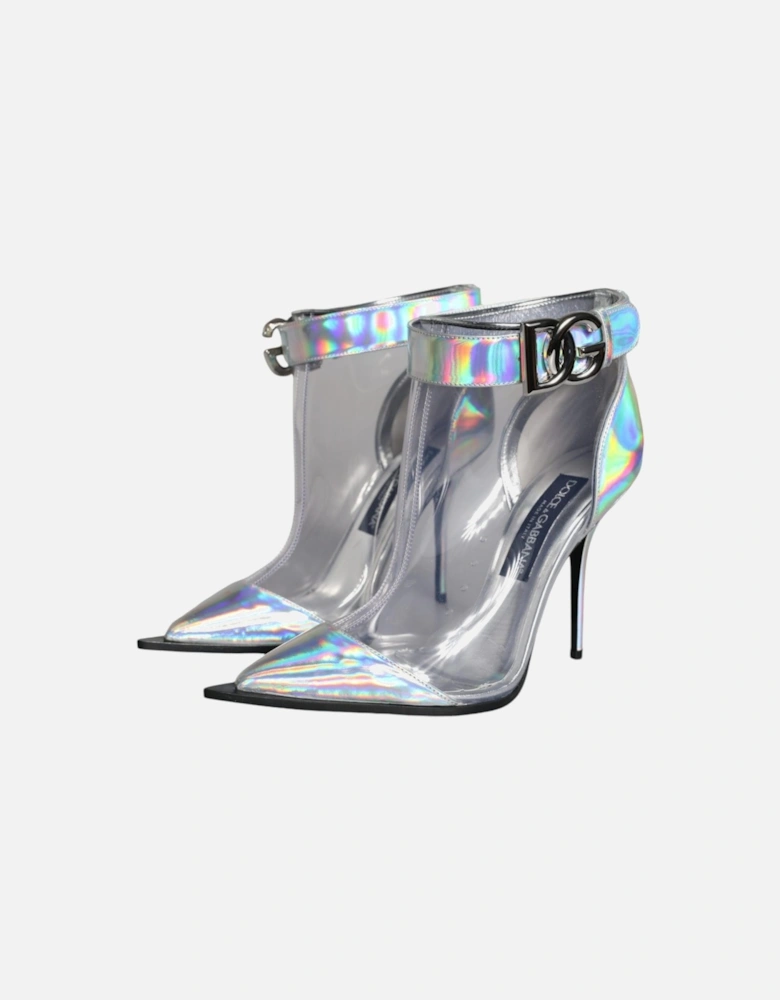Iridescent PVC and Leather Ankle Boots Women - Silver