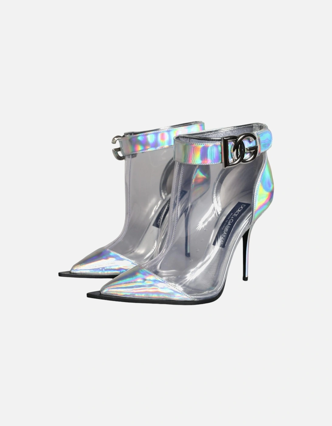 Iridescent PVC and Leather Ankle Boots Women - Silver