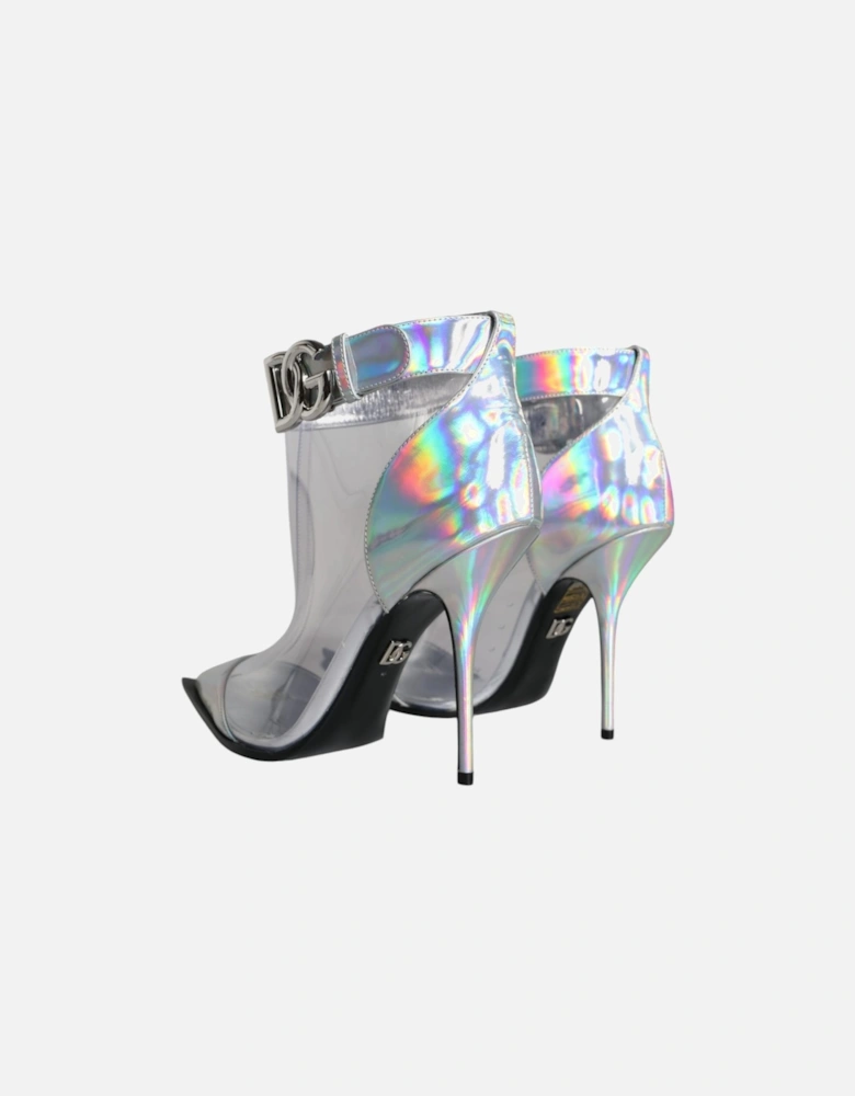 Iridescent PVC and Leather Ankle Boots Women - Silver