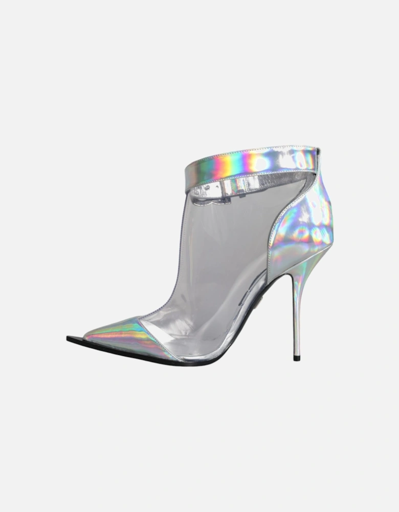 Iridescent PVC and Leather Ankle Boots Women - Silver