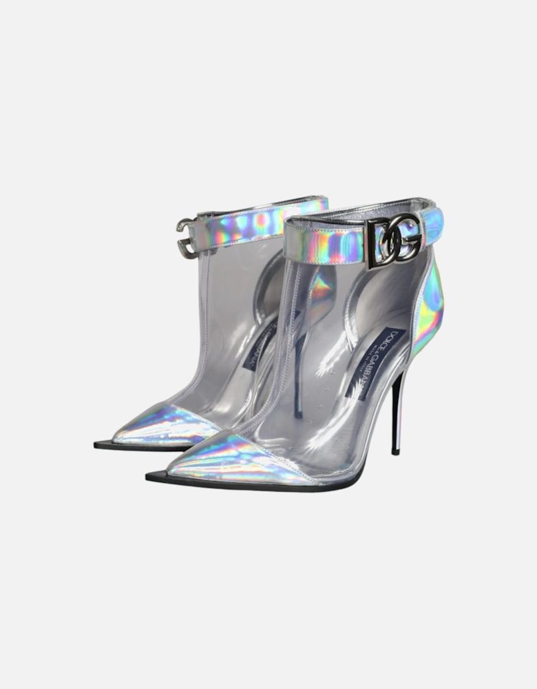 Iridescent PVC and Leather Ankle Boots Women - Silver