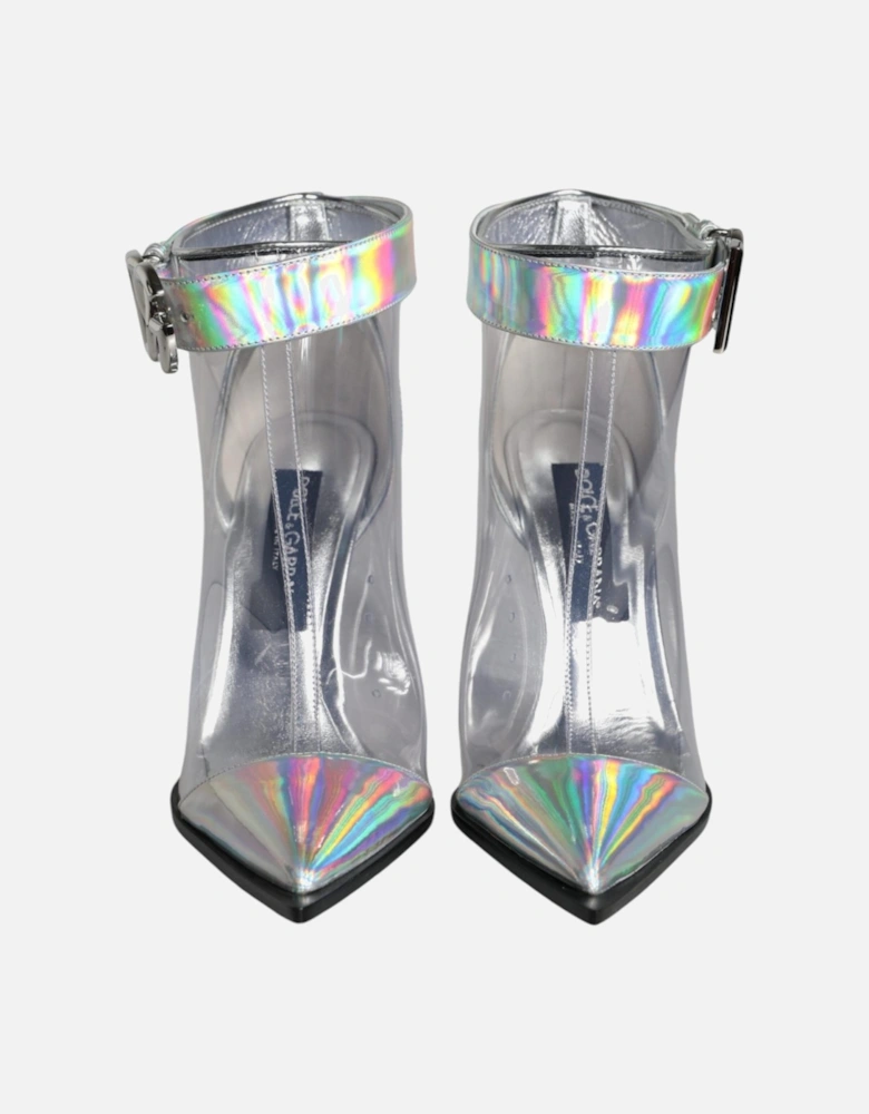 Iridescent PVC and Leather Ankle Boots Women - Silver
