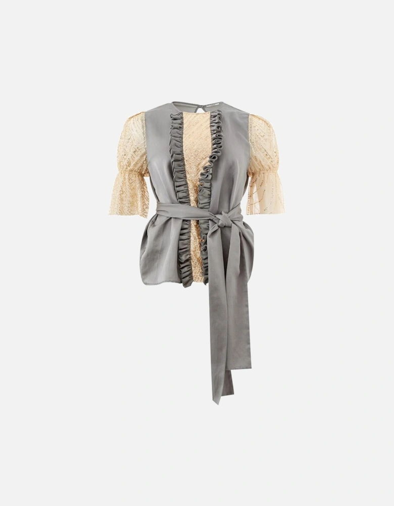 Luxe Silk-Linen Blend Multicolor Top Women T-Shirts