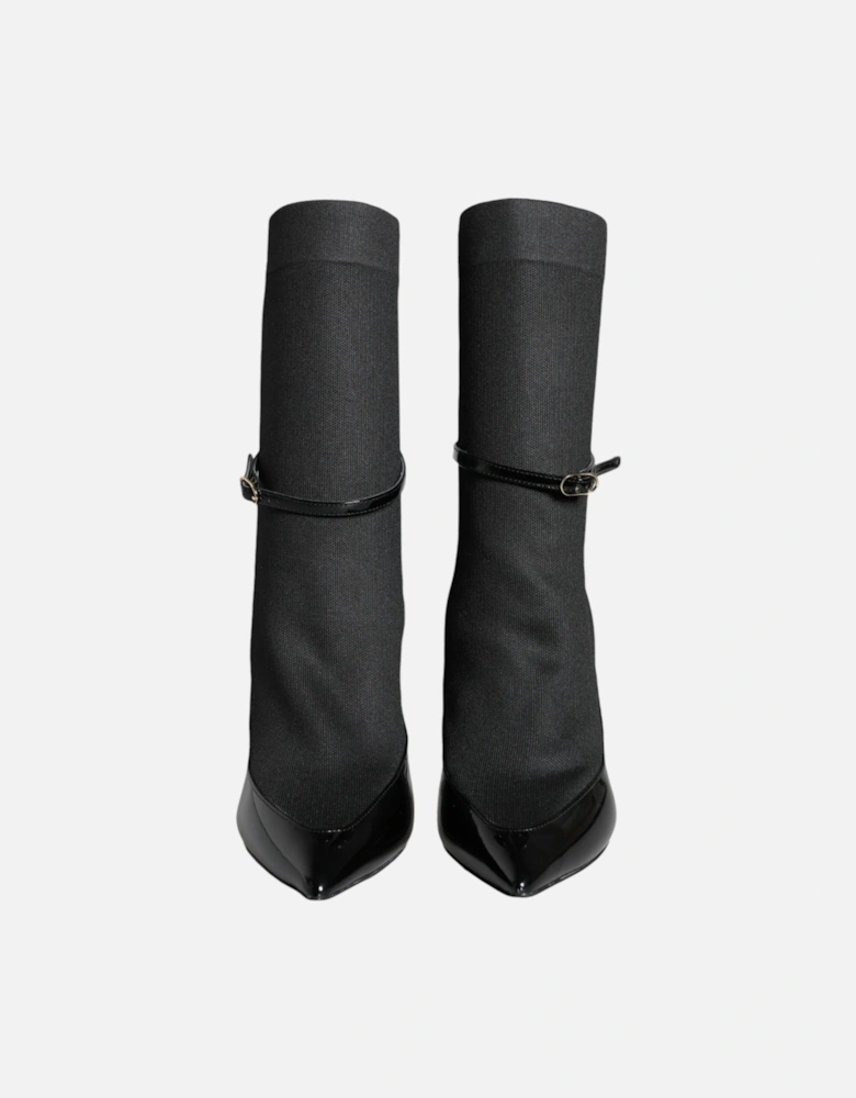 Patent Leather Socks Ankle Boots with Buckle Closure Women - Black