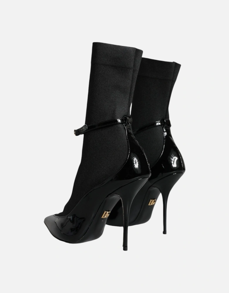 Patent Leather Socks Ankle Boots with Buckle Closure Women - Black
