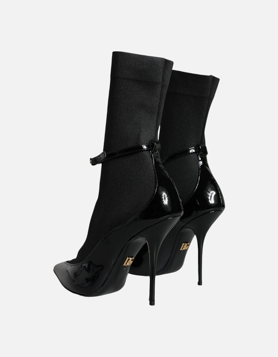 Patent Leather Socks Ankle Boots with Buckle Closure Women - Black