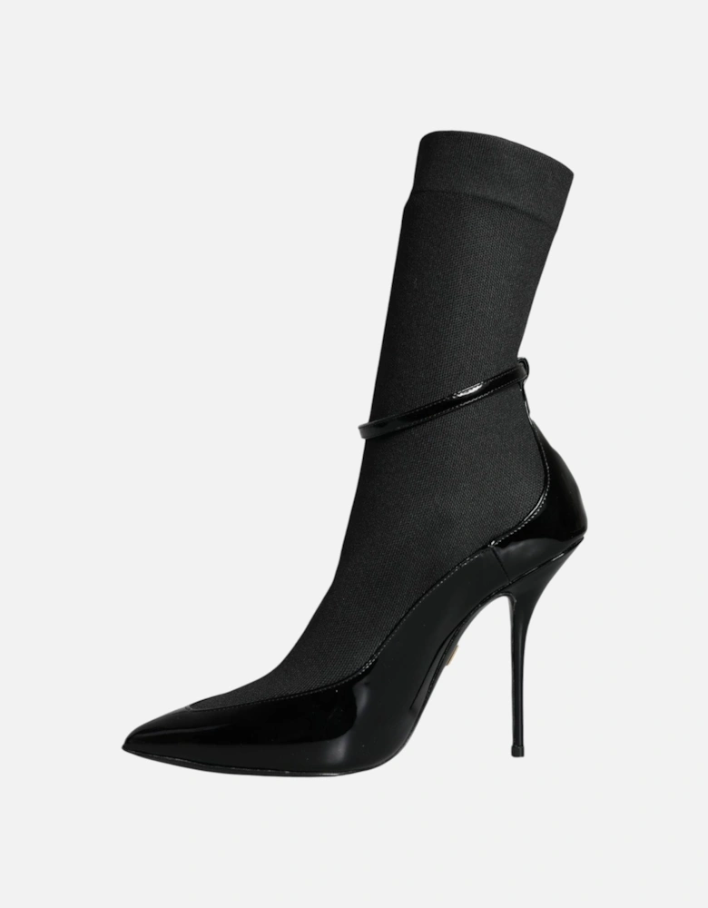 Patent Leather Socks Ankle Boots with Buckle Closure Women - Black