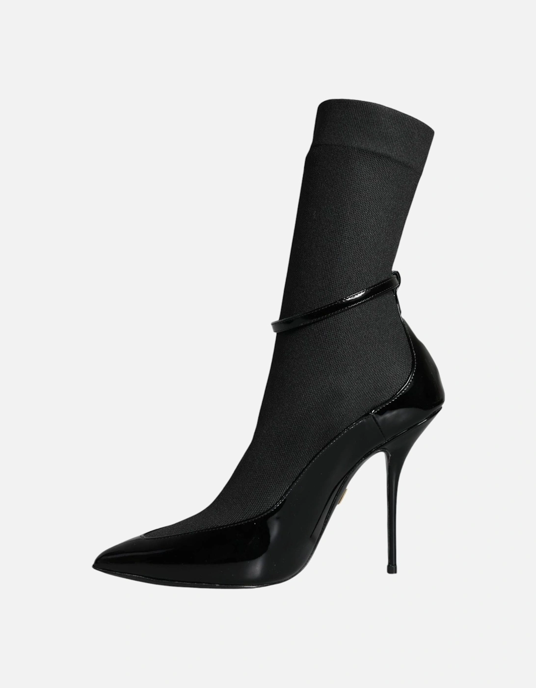Patent Leather Socks Ankle Boots with Buckle Closure Women - Black