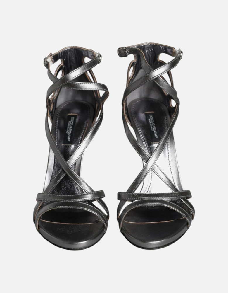 Silver Keira Leather Heels Sandals Shoes Women