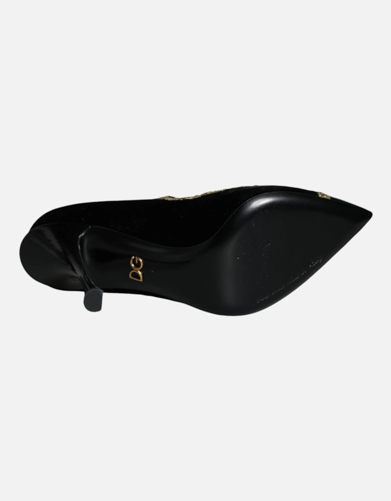 Black Mary Janes Velvet Gold Pumps Shoes Women - Gold Black
