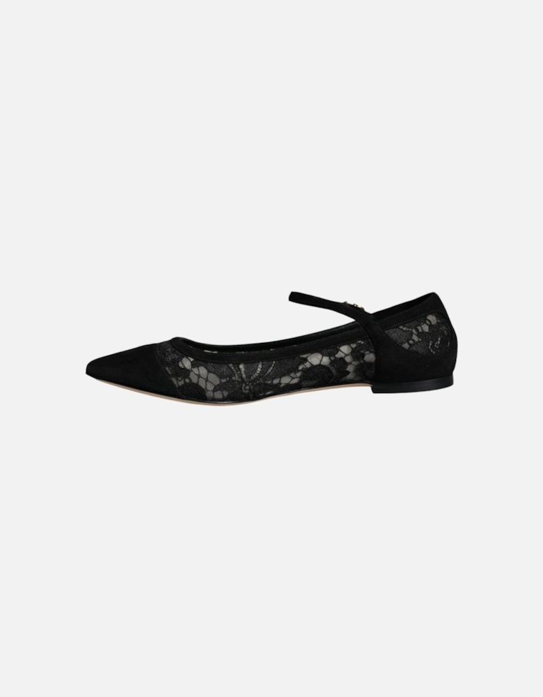 Lace Flats with Buckle Closure and Leather Sole Women - Black