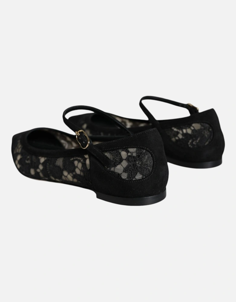 Lace Flats with Buckle Closure and Leather Sole Women - Black