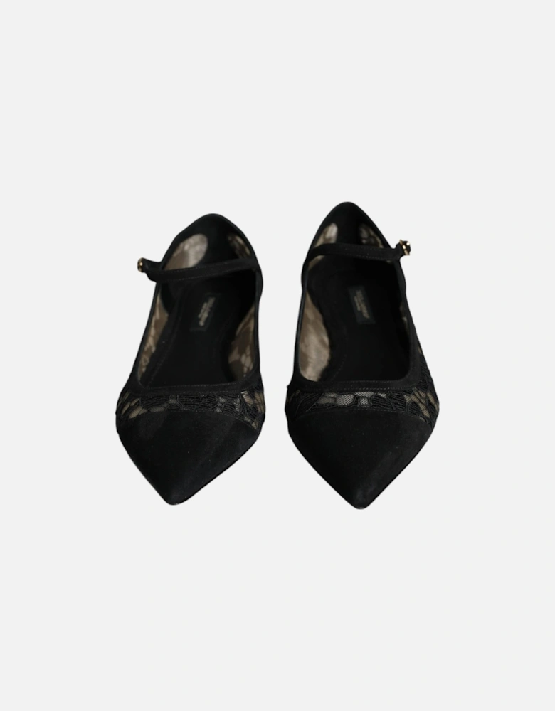 Lace Flats with Buckle Closure and Leather Sole Women - Black