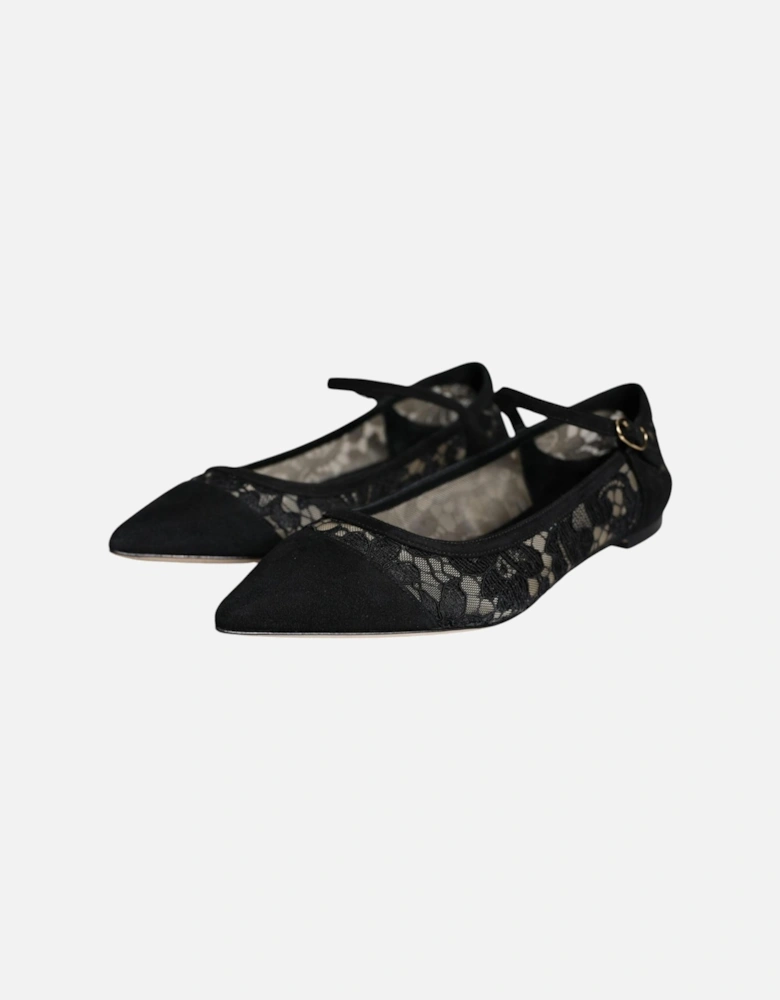 Lace Flats with Buckle Closure and Leather Sole Women - Black