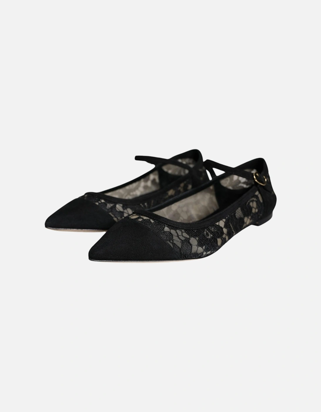 Lace Flats with Buckle Closure and Leather Sole Women - Black