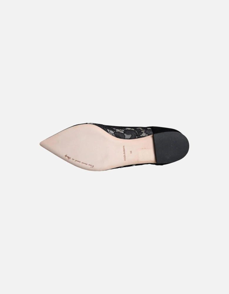 Lace Flats with Buckle Closure and Leather Sole Women - Black