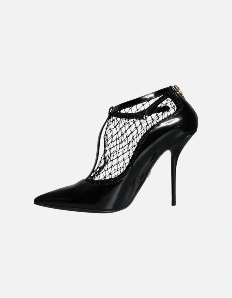 Black Mesh Patent Leather Heels Pumps Shoes Women