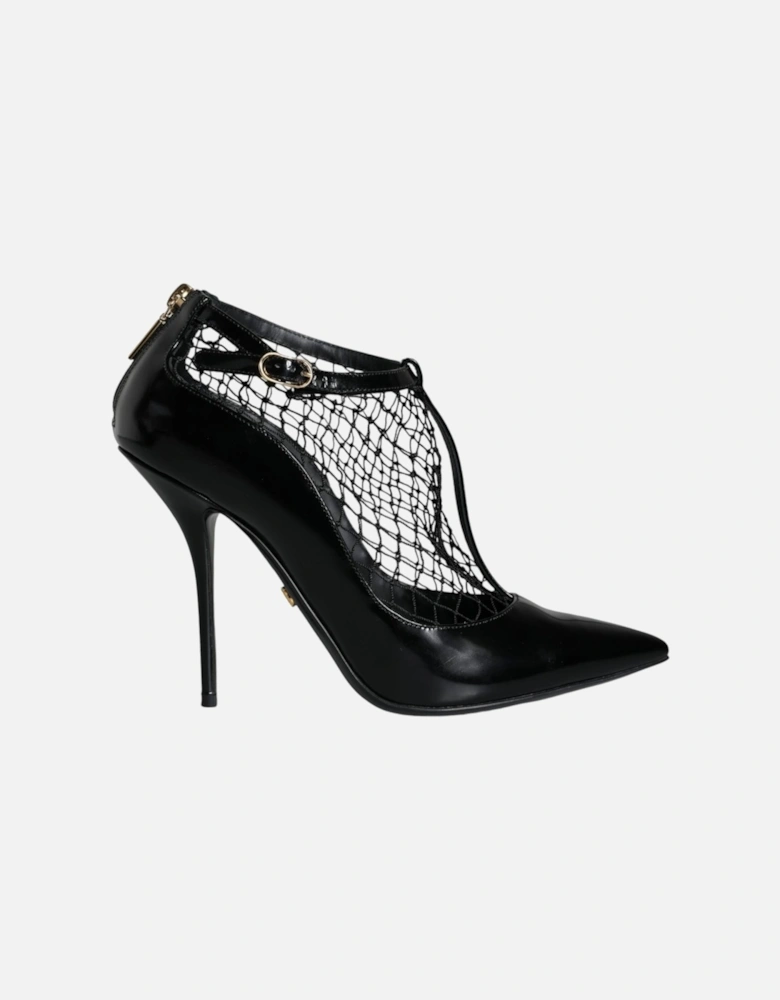 Black Mesh Patent Leather Heels Pumps Shoes Women