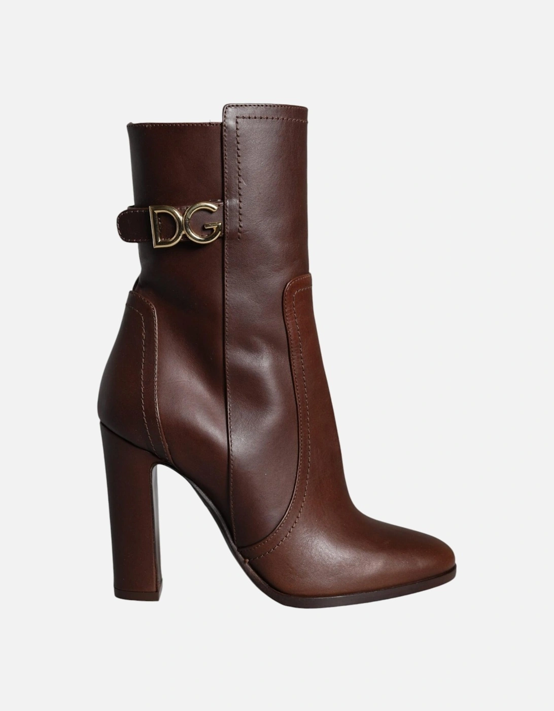 Leather Mid-Calf Boots with Logo Details Women - Brown, 7 of 6