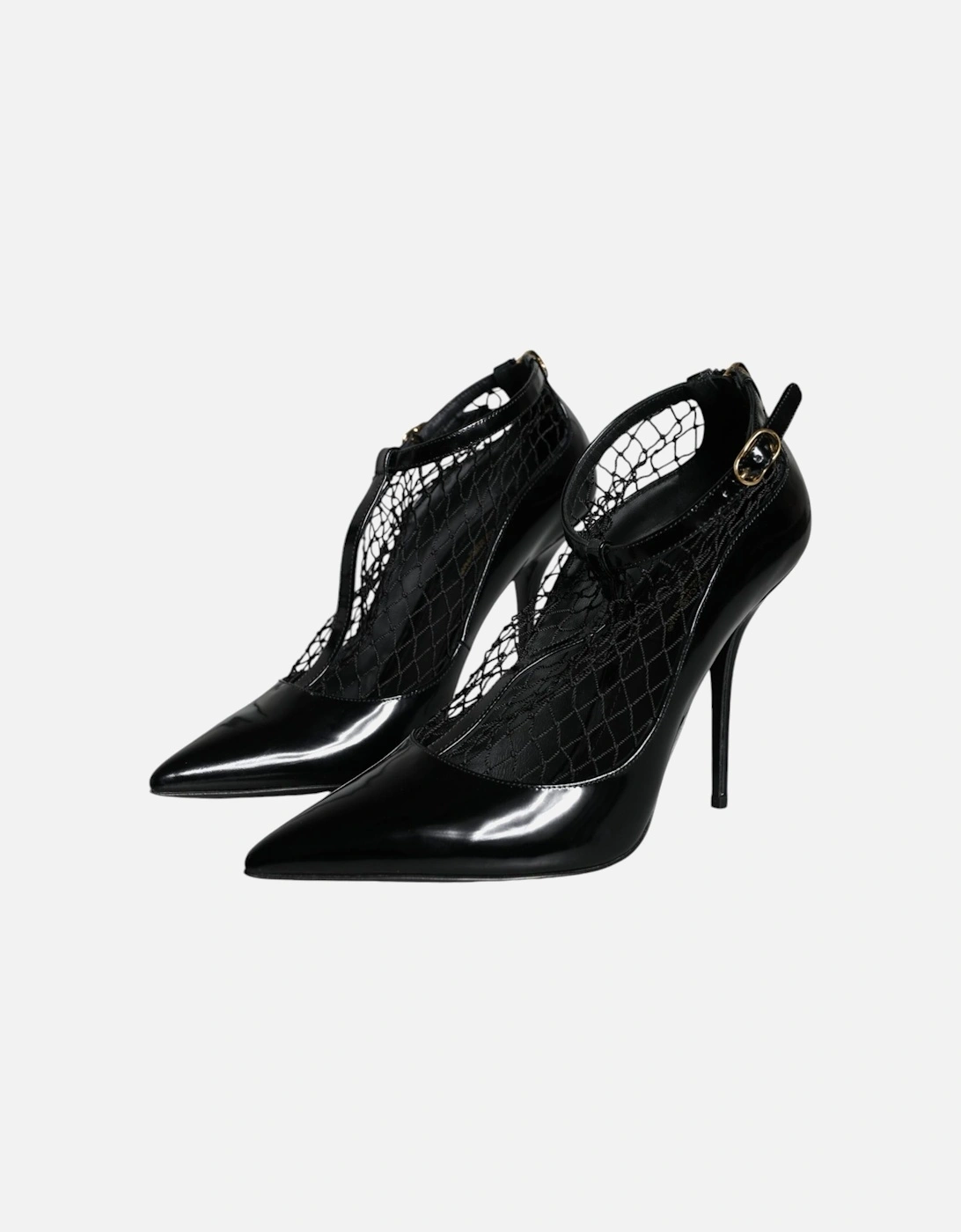 Black Mesh Patent Leather Heels Pumps Shoes Women