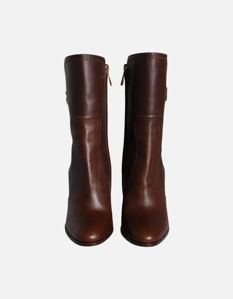 Leather Mid-Calf Boots with Logo Details Women - Brown