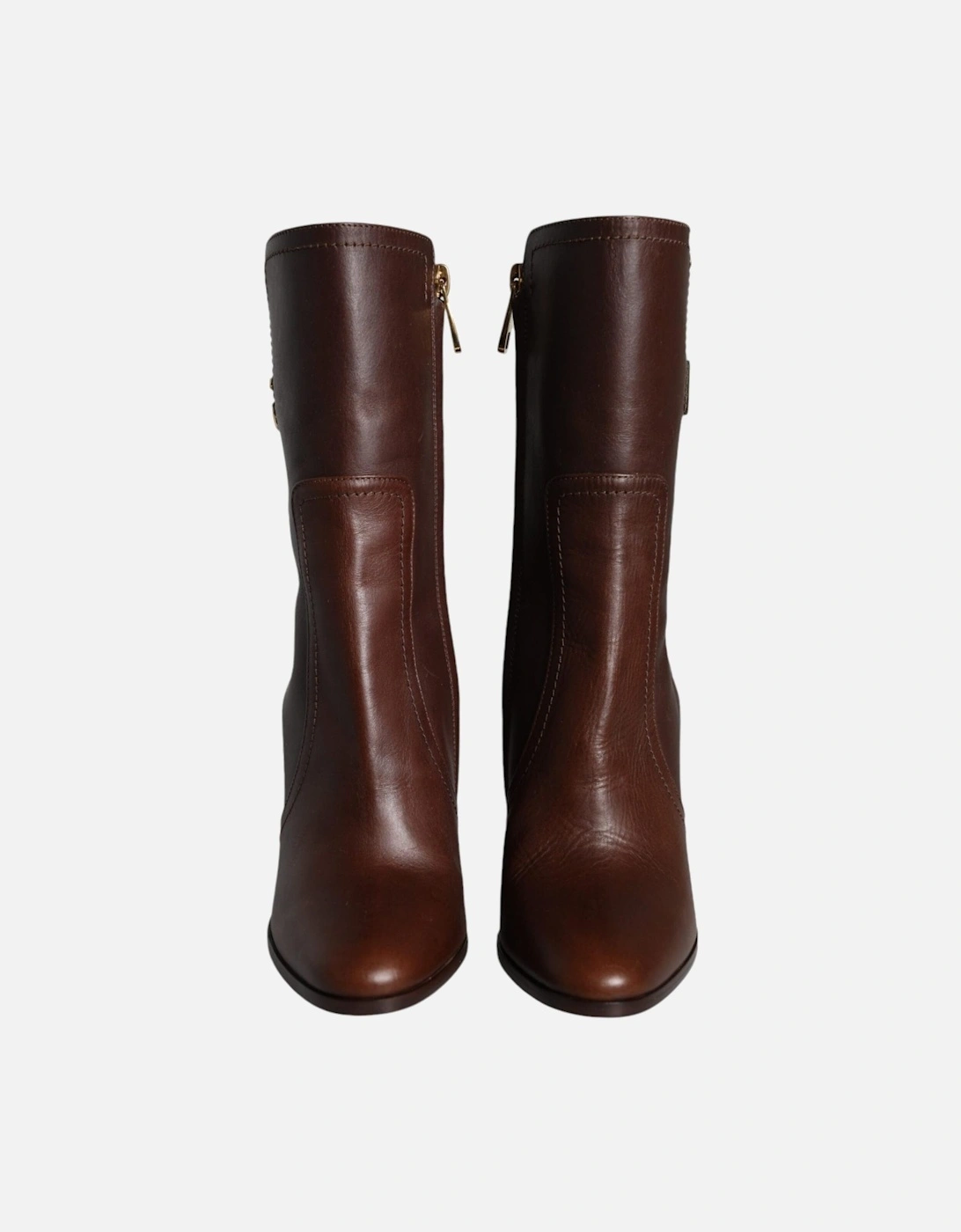 Leather Mid-Calf Boots with Logo Details Women - Brown