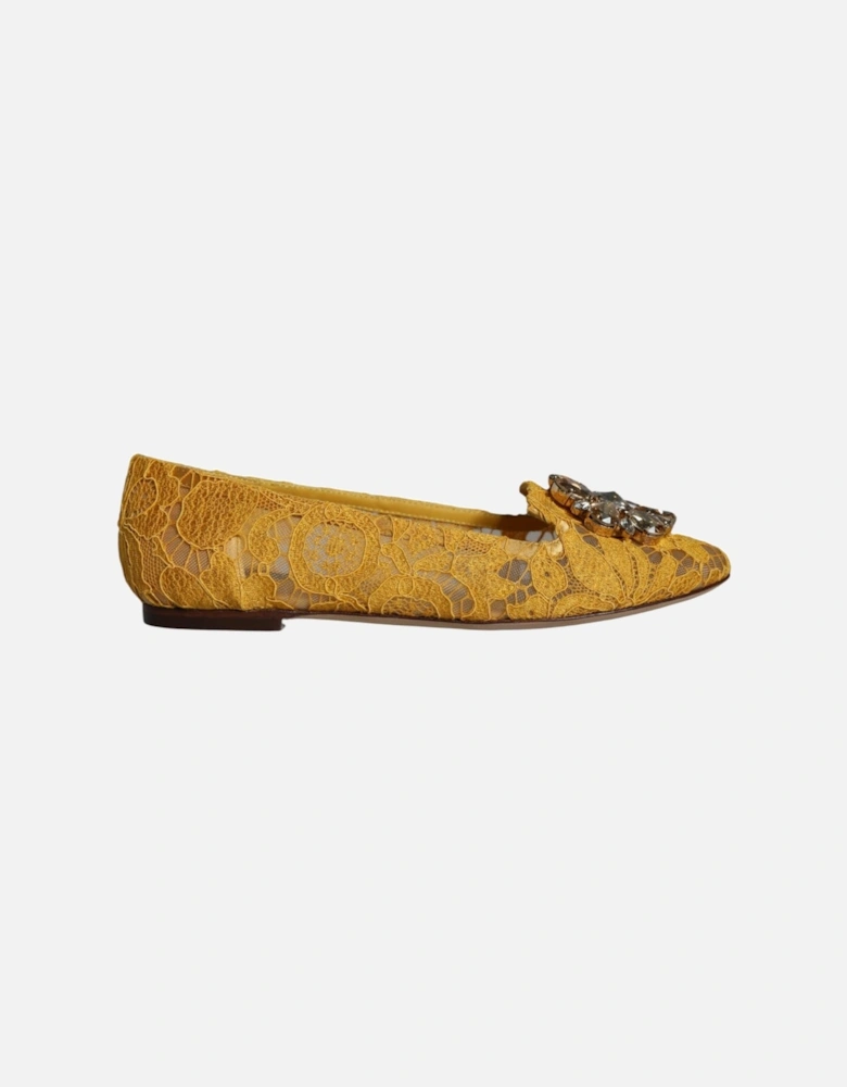 Mustard Lace Crystal Ballet Flats Loafer Shoes Women