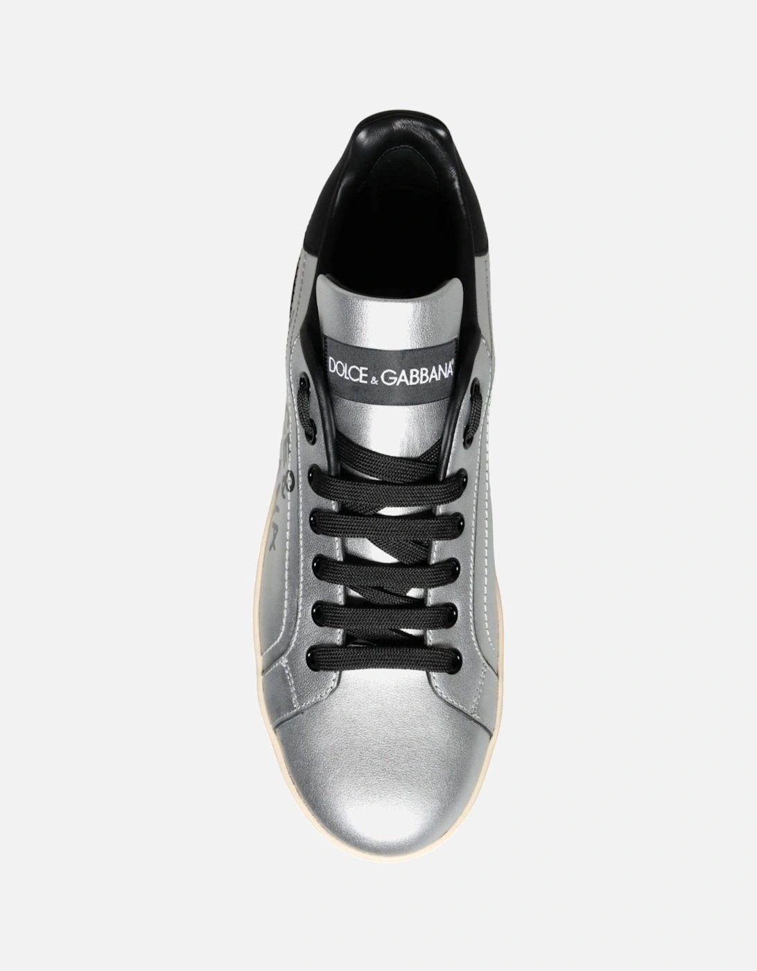 Silver Portofino Calf Leather Sneakers Shoes Women - Black | Silver