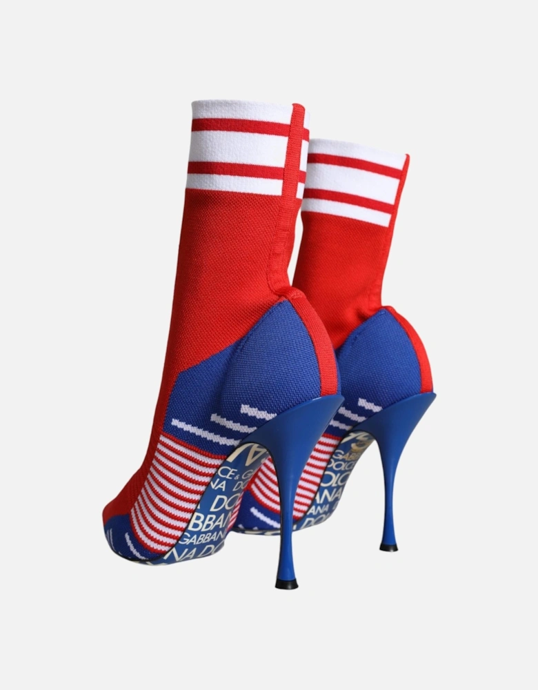 Red Blue Stretch Sock Style Ankle Boots Logo Shoes Women - Multicolor