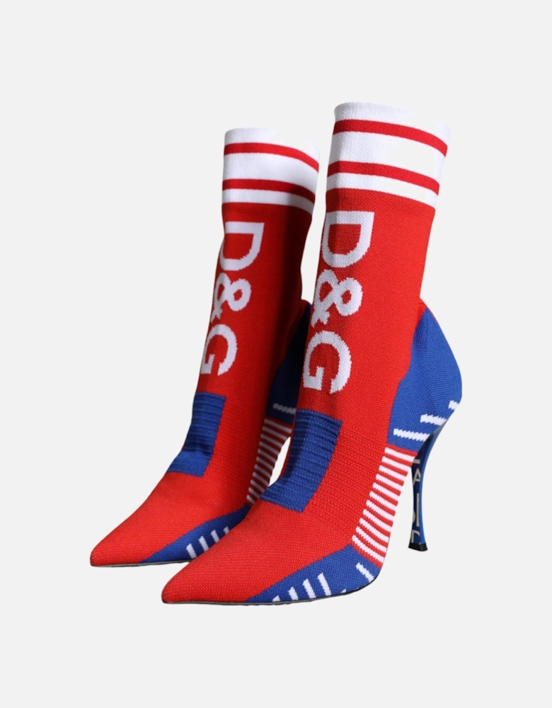 Red Blue Stretch Sock Style Ankle Boots Logo Shoes Women - Multicolor