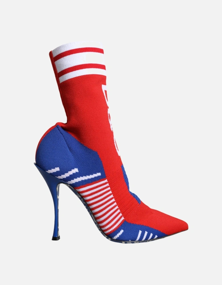 Red Blue Stretch Sock Style Ankle Boots Logo Shoes Women - Multicolor