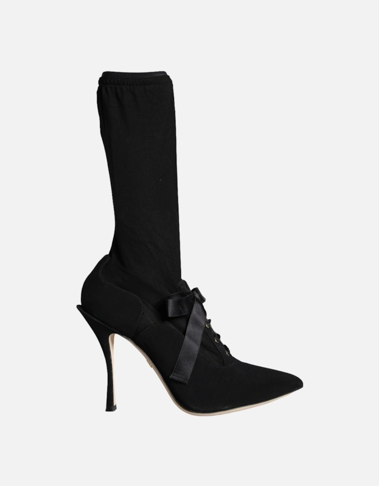 Black Stiletto Heels Mid Calf Boots Shoes Women