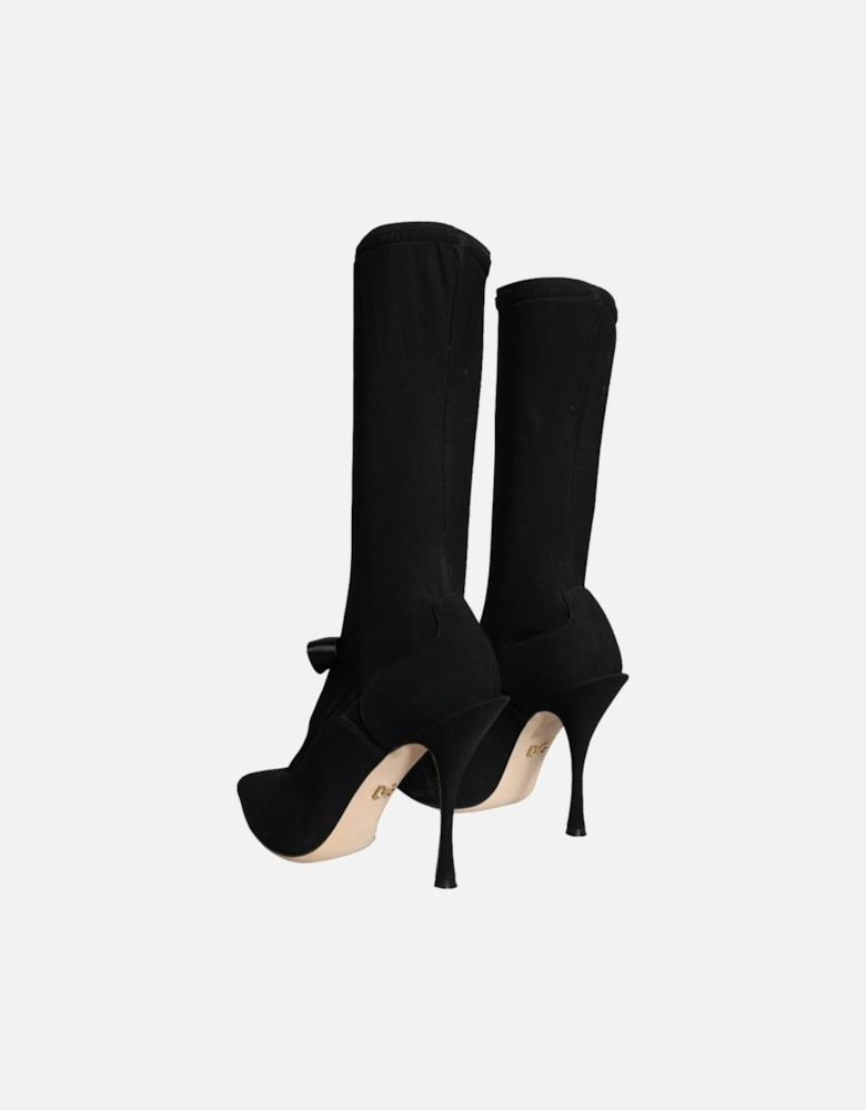 Black Stiletto Heels Mid Calf Boots Shoes Women