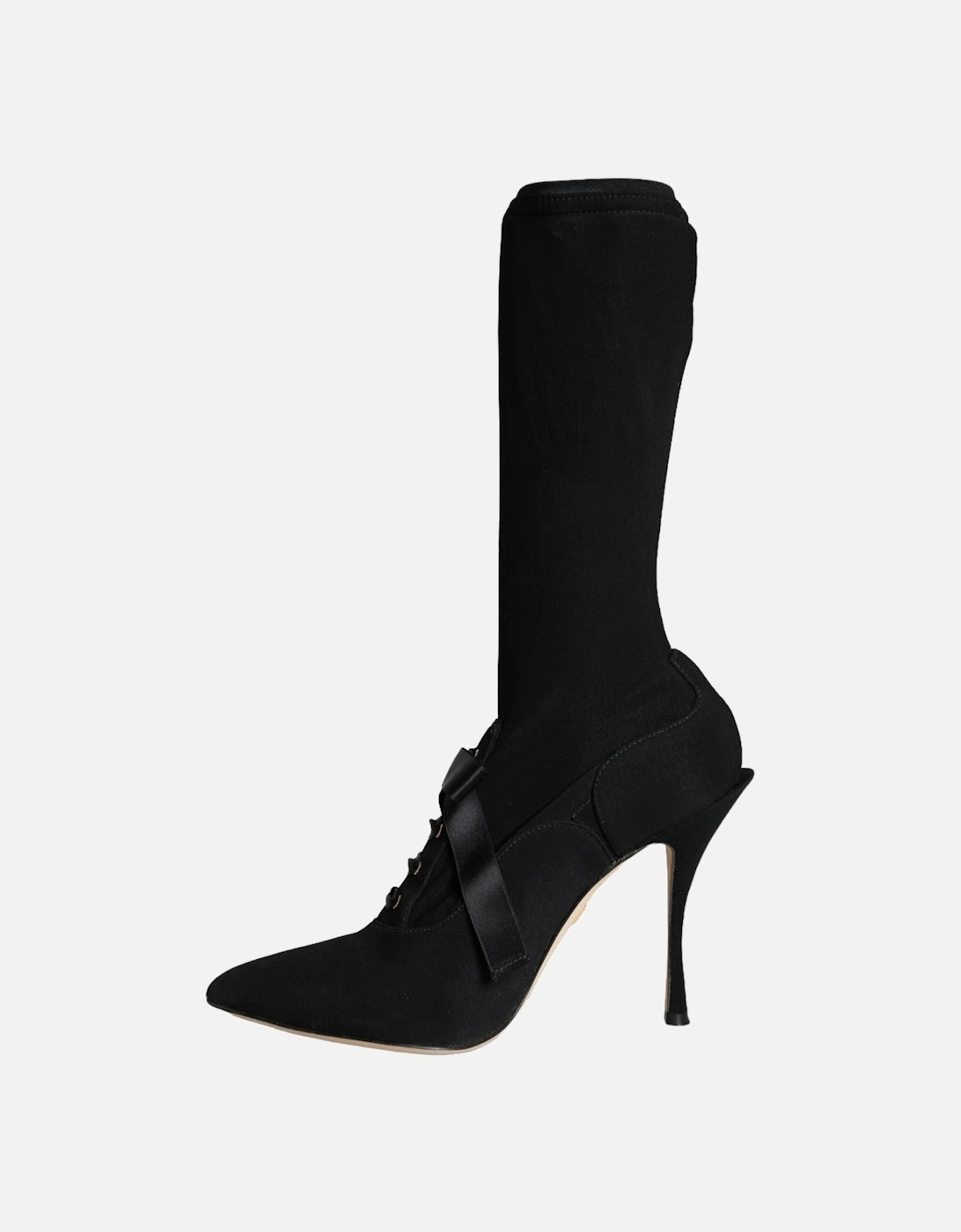 Black Stiletto Heels Mid Calf Boots Shoes Women